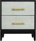 Sango Shagreen 2-Drawer Nightstand, Modern Black Bedside Table with Gray Faux Shagreen Drawer Fronts, Brass Handles, Sturdy Legs, Elegant Storage for Contemporary & Luxury Homes