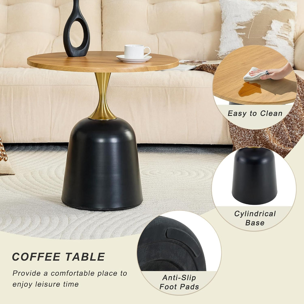 Modern 23.6" Round End Table, Wood Grain Side Table with Heavy-Duty Meta...