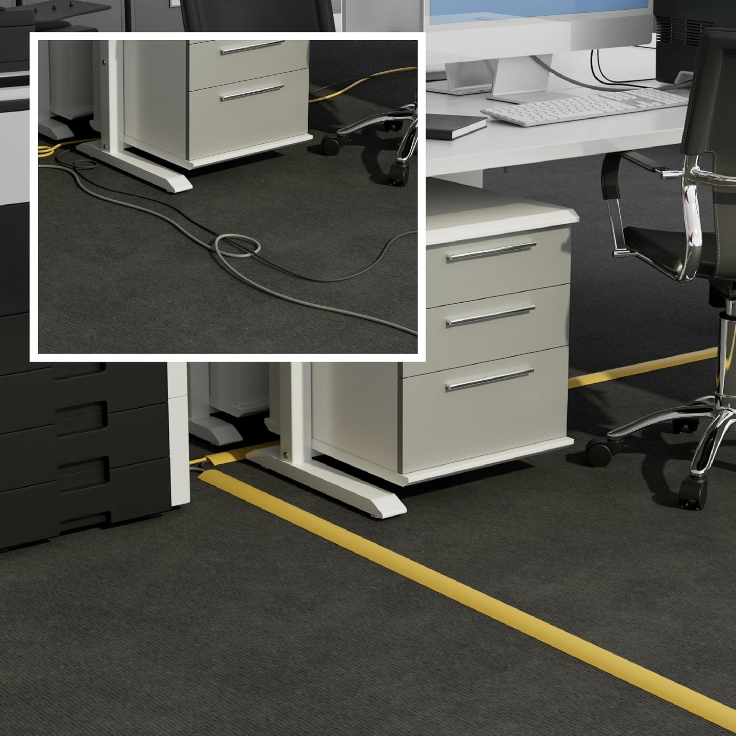 D-Line 6ft Floor Cord Cover, Floor Cable Protector, Extension Cord Cover, Protect Wires & Prevent Cable Trips, Cable Management Solution - Cord Cavity = 0.63" (W) x 0.31" (H) - Safety Yellow