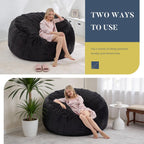 Magic in House 3FT Bean Bag Chair - BeanBag Chairs with Filler, Large Round Fluffy Sofa for Adults, Removable Machine-Washable Flannel Cover, for Living Room & Bedroom - Black(35"x35"x25")