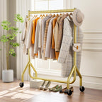 Clothes Clothing Rack, Rolling Heavy Duty Clothes Rack Load 420 LBS With Wheels, Metal Clothes Rack for Hanging Clothes, Portable Standing Clothes Garment Rack,Gold,48 inches