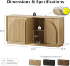 win2win Fluted Sideboard Buffet Cabinet with Storage, 65" Modern Accent Cabinet with Double-Layered Arch Doors, Wood Boho Media TV Console Table Credenza for Living Dining Room Hallway Entryway, Oak