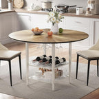 VFK 47 Inch Round Dining Table Set for 4-6 People, Large Farmhouse Kitchen Dining Table Set with Chairs and Storage Rack, Metal Base Round Table for Home Dining Room Living Room