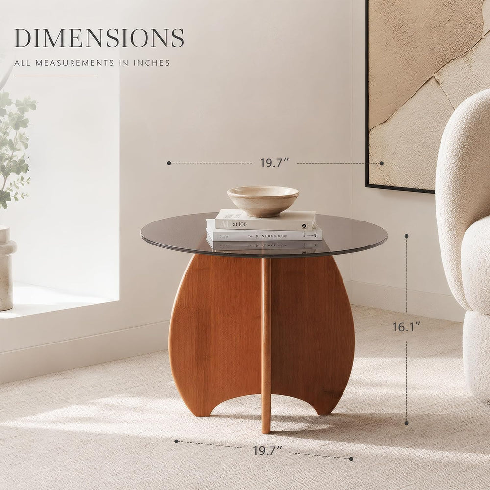 Modern Round Side Table for Living Room, 19.7" Glass Top End Table | Cof...