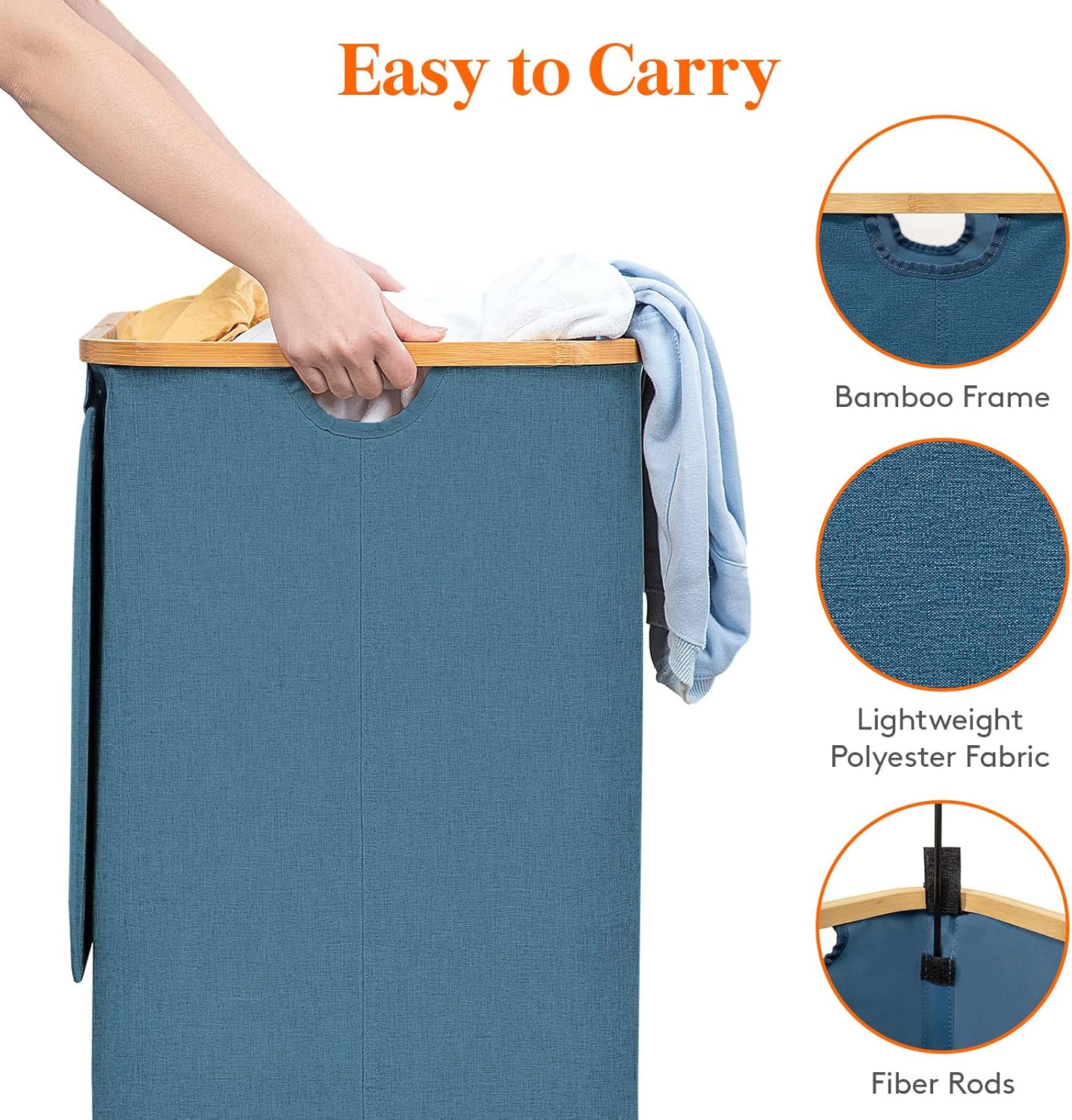 Lifewit 80L Laundry Basket with Lid, Clothes Hampers with Bamboo Handles and A Removable Laundry Bag, Large Foldable Hamper for Bedroom, Bathroom, Dorm, LaundryRoom, Dark Blue