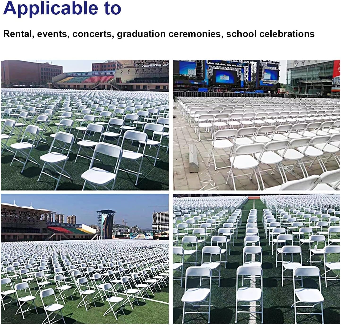 PP Plastic Folding Chair, Indoor Outdoor Portable Stackable Commercial Seat with Steel Frame 350lb.(White)