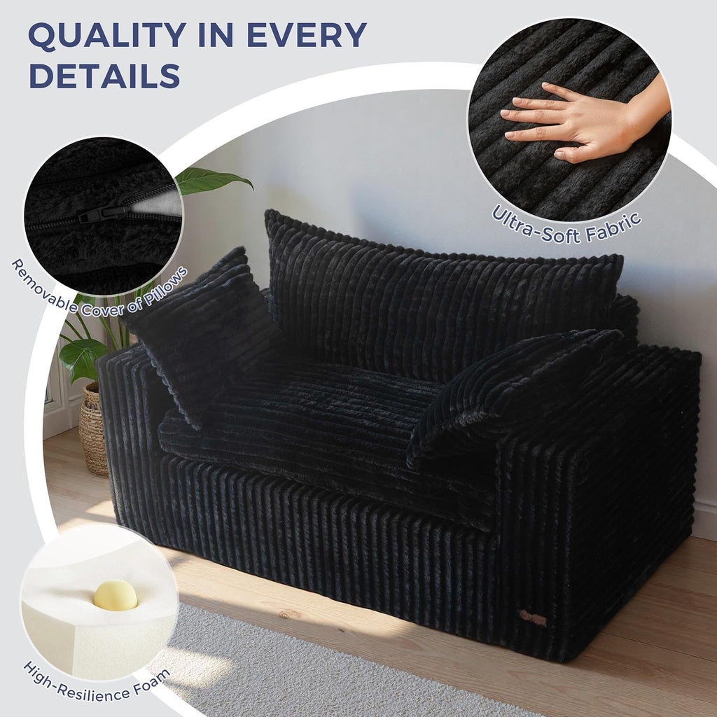 MAXYOYO Boneless Couch, 59-Inch Couch in a Box, Deep Loveseat | Foam-Filled Boneless Loveseat, Deep Seating for Two with No Assembly, Ideal for Living Rooms, Bedrooms or Apartments, Black