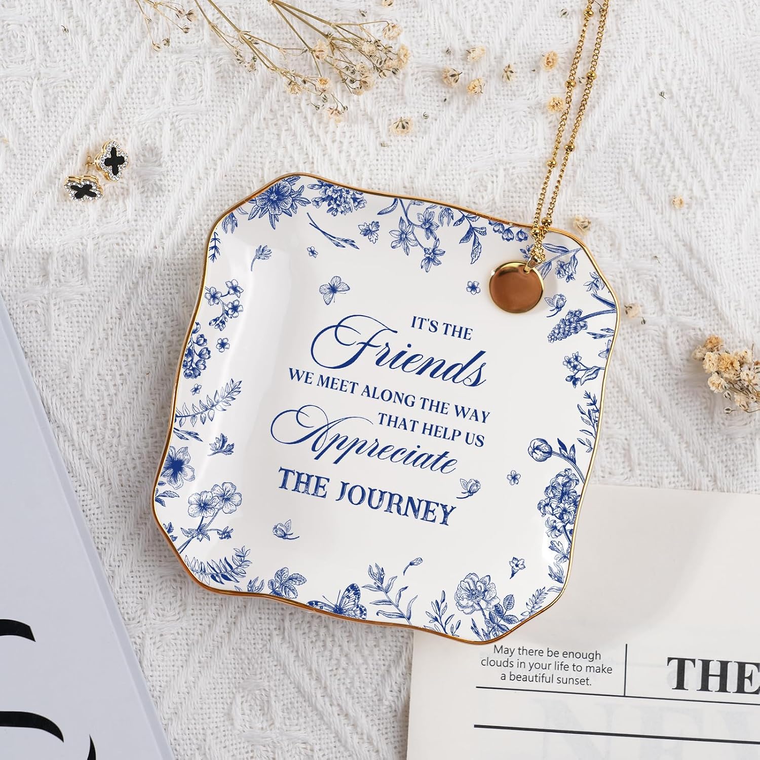 Friendship Gifts for Women,Best Friend Birthday Gifts For Women,Jewelry Tray,Birthday Gift for Womens Friendship,4x4 Small Jewelry Dish Trinket Dish,Unique Gift For Friends Coworkers