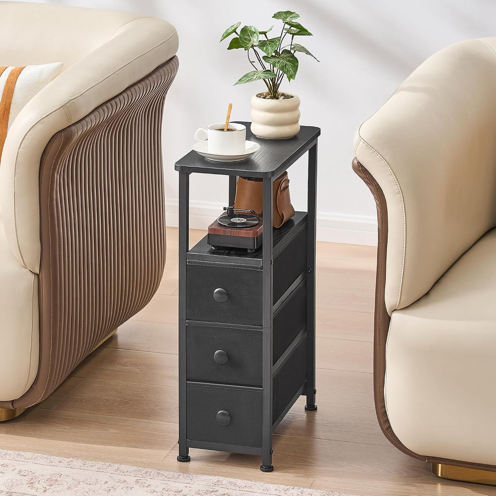 DALEMHOME End Table, Narrow Side Table with 3 Fabric Drawers, Slim Nightstand...
