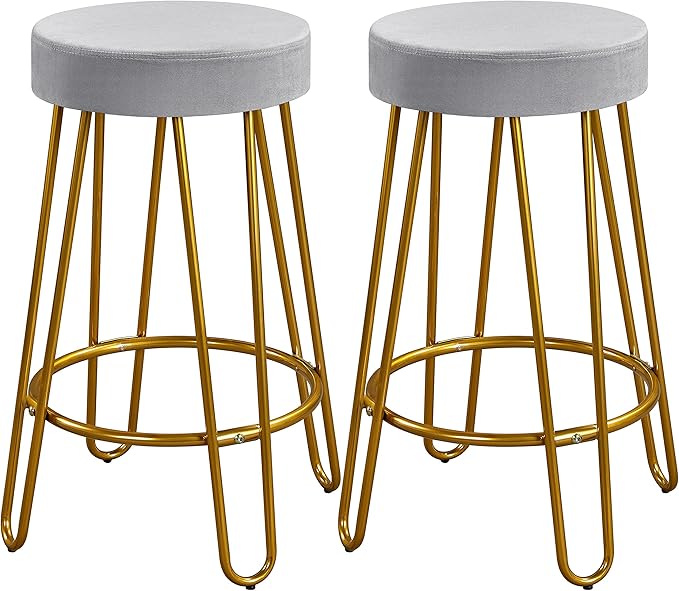 Yaheetech Bar Stools Set of 2, Velvet Round Counter Stools, Backless Counter ...