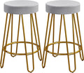 Yaheetech Bar Stools Set of 2, Velvet Round Counter Stools, Backless Counter Height Bar Chairs with Golden Legs for Kitchen Dining Room Pub Cafe, Gray