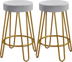 Yaheetech Bar Stools Set of 2, Velvet Round Counter Stools, Backless Counter Height Bar Chairs with Golden Legs for Kitchen Dining Room Pub Cafe, Gray