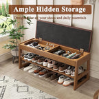 Shoe Rack Bench Seat Rubberwood 2-Tier Wooden Storage Bench 550lbs Compact Mid-Century Modern Design for Entryway, Hallway, Closet, Front Door Entrance, Foyer
