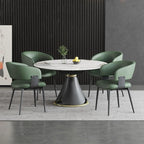 Modern Dining Chairs Set of 4, Faux Leather Upholstered Kitchen Chairs with Curved Back and Metal Legs, Mid Century Chairs for Dining Room, Kitchen, or Café (Green)