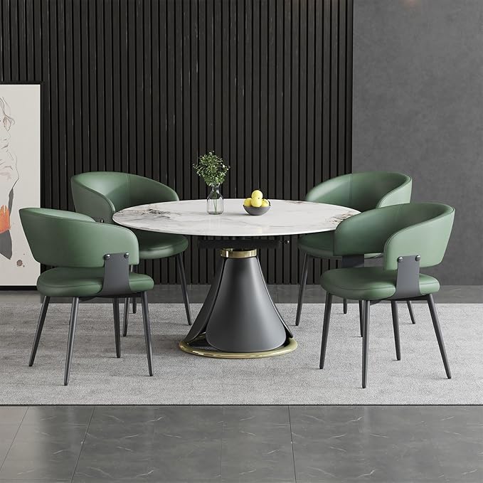 Modern Dining Chairs Set of 4, Faux Leather Upholstered Kitchen Chairs with Curved Back and Metal Legs, Mid Century Chairs for Dining Room, Kitchen, or Café (Green)