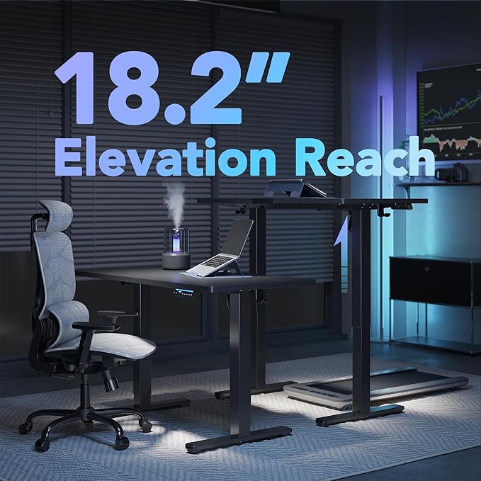 HUANUO One-Piece 48 inch Electric Standing Desk, Smart APP, Alexa & Google Voice Control, Wi-Fi, Adjustable Height, 6 Memory Settings, Sedentary Reminder, Posture & Neck Care, Black