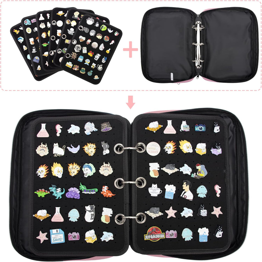 Enamel Pin Display Pages Pin Carrying Case, Pins Collection Storage Organizer Case, Travel Brooch Pin Display Bag (Pins Not Included)