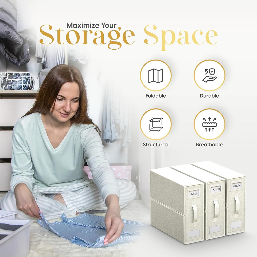 Sheet Organizers and Storage – 4 Pack Bed Sheet Organizer for Queen & King Size, Foldable Linen Closet Storage for Bedding, Duvet Covers, and Pillowcases
