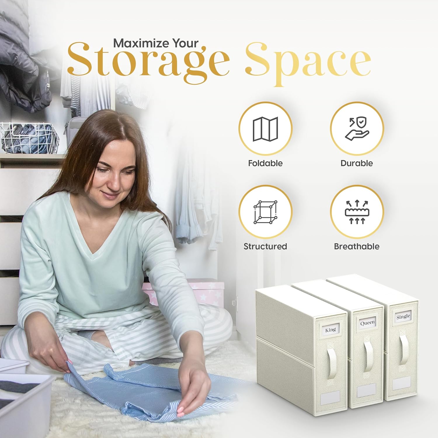 Sheet Organizers and Storage – 4 Pack Bed Sheet Organizer for Queen & King Size, Foldable Linen Closet Storage for Bedding, Duvet Covers, and Pillowcases