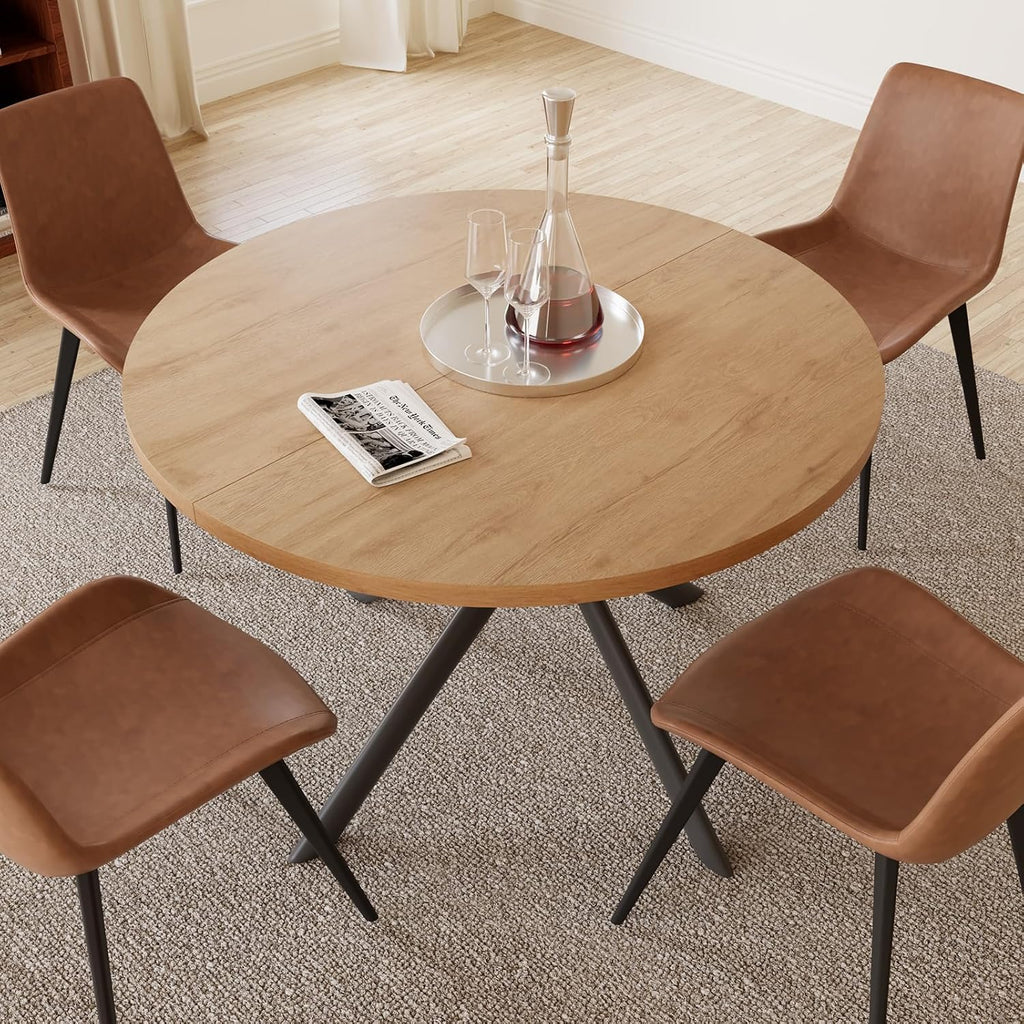 HIPIHOM 45.3 Inch Modern Round Dining Table for 4, Space-Saving Dinette with Carbon Steel Legs for Home Kitchen Apartment(Oak Table)