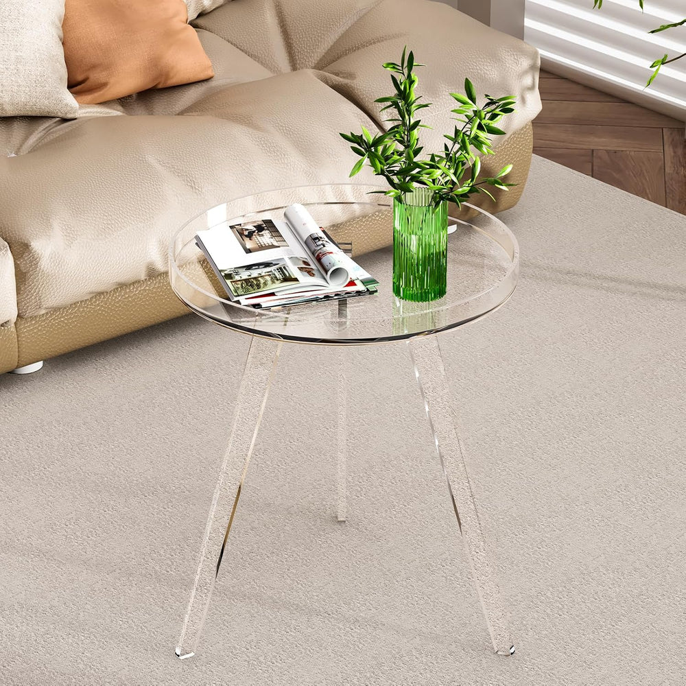 Clear Acrylic Side Table, Round End Table Nightstand Bedside Table Small Circ...