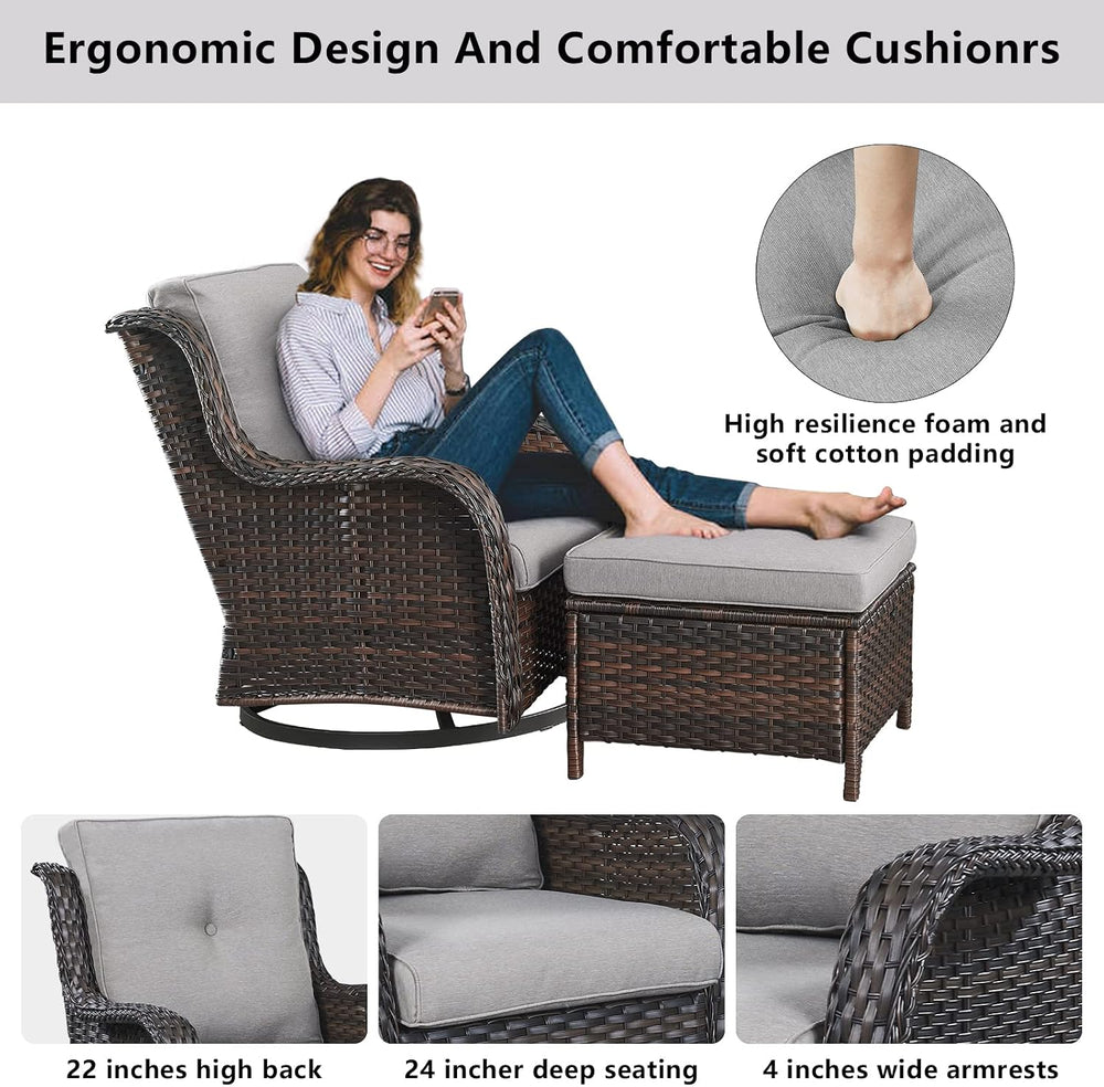 Belord Outdoor Swivel Chairs Set of 2,Patio Wicker Rocker Chairs with Ottoman...