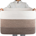 OIAHOMY 108L Super Large Blanket Basket, 25”x16”x16”(108L) Rectangle Woven Baskets for Storage, Cotton Rope Basket For Living Room, Toy Storage with Handle- Gradient Dark Brown