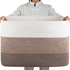 OIAHOMY 108L Super Large Blanket Basket, 25”x16”x16”(108L) Rectangle Woven Baskets for Storage, Cotton Rope Basket For Living Room, Toy Storage with Handle- Gradient Dark Brown