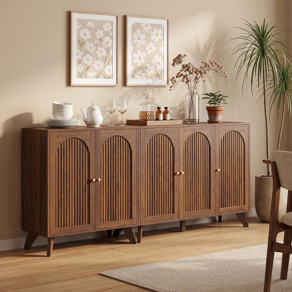 Modern Arched Storage Cabinet 47"W Wood Sideboard Buffet Cabinet Walnut