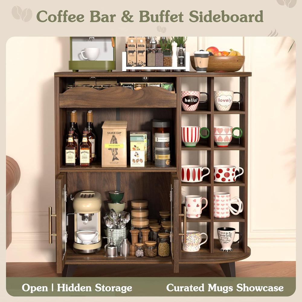 VINAEMO Coffee Bar Cabinet with 24-Cup Display, Large Drawer & Storage,Mo...