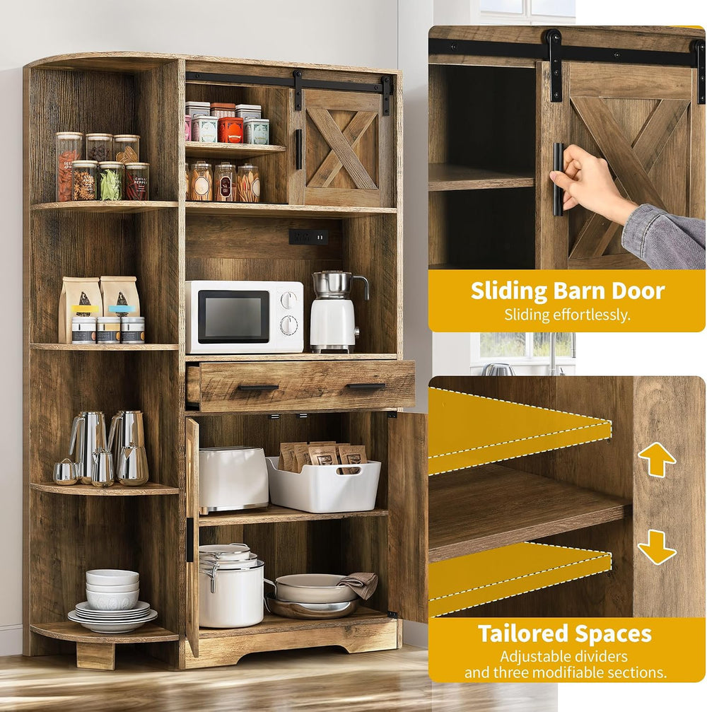 DWVO Kitchen Pantry Cabinet with Power Outlet, 67" Tall Farmhouse Pantry...