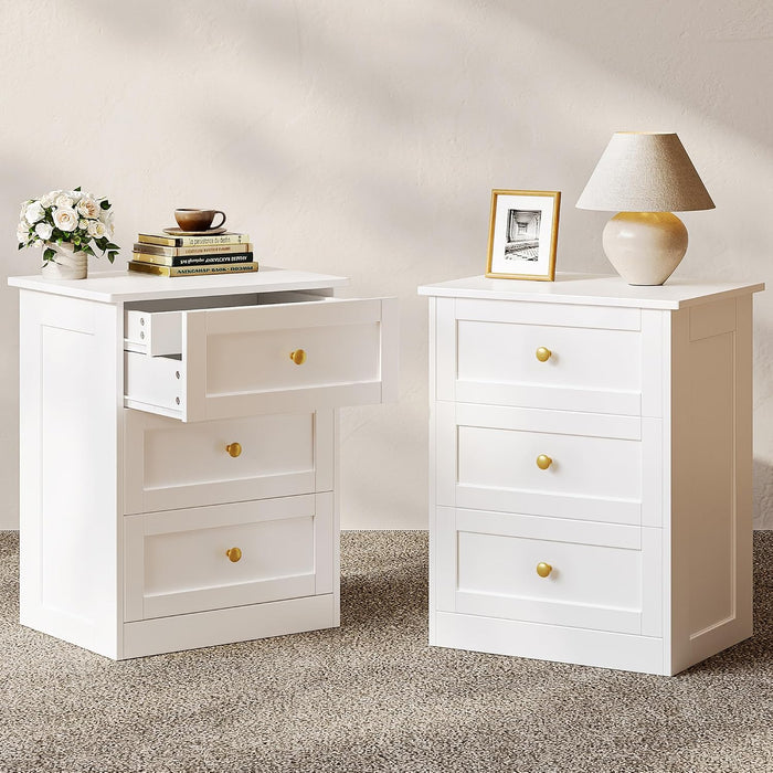 wanan Nightstands Set of 2 with Hidden Drawer, White and Gold