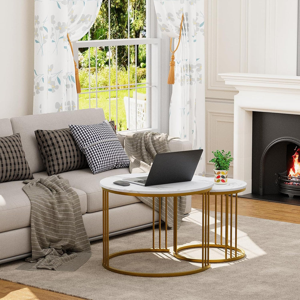 Garden 4 you Coffee Table Faux Marble Nesting Table for Small Place 2 Sets Mo...