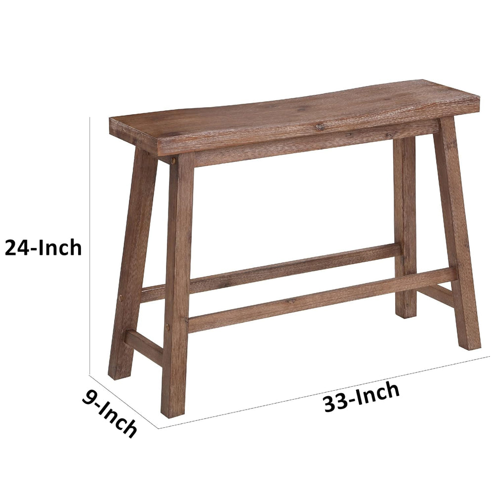 Benjara 33 Inch Saddle Seat Bench, Sandblasted Antique Brown Acacia Wood, Ang...