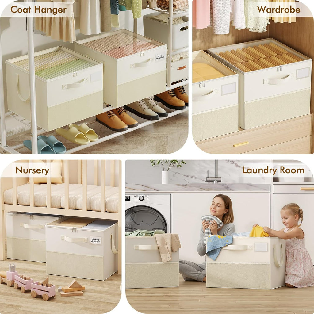 Plus Size 2 Pack Shoe Organizer for Closet, Foldable Shoe Storage Box | 16–24 Pair Shoe Storage for Sneakers, Boots & Heels with Adjustable Dividers, Clear Cover & Space Saving Closet Storage