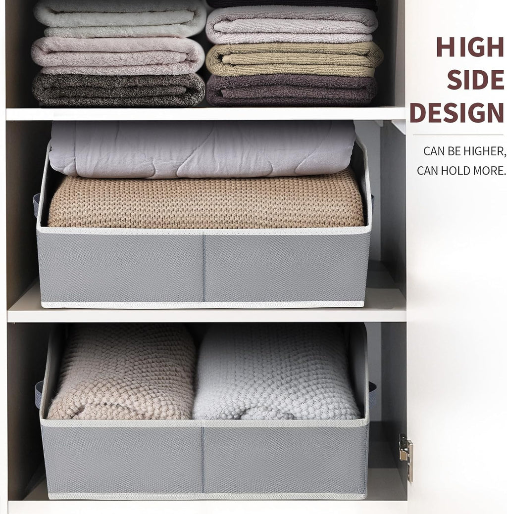 Large Storage Bins Baskets - 6 Pack Closet Storage Cubes, Fabric Baskets for Organizing, Cube Organizer Bins with Handles, Foldable Boxes for Clothes, Towels, Grey