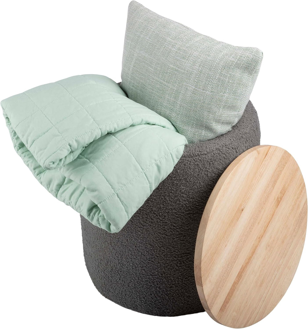 Storage Ottoman - Teddy Fabric Upholstered Ottoman with Wood Top for Living R...