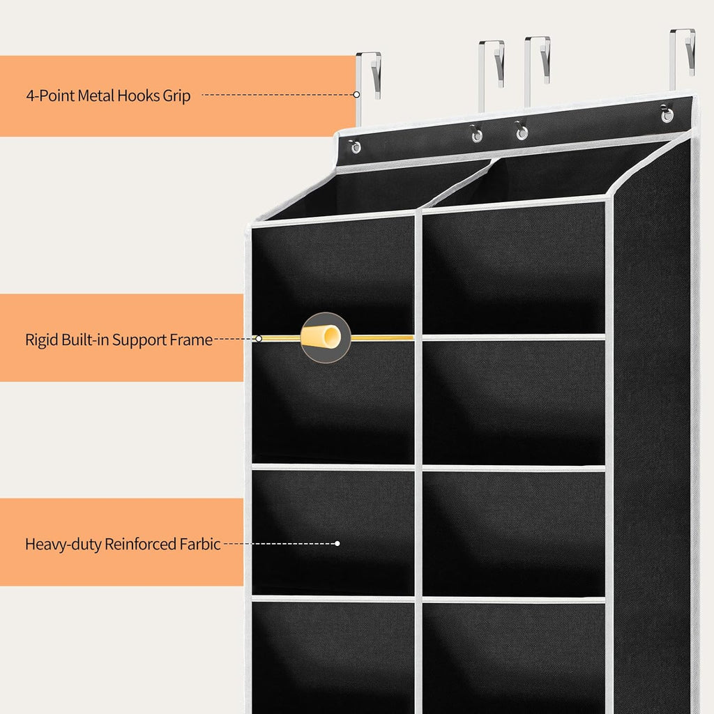 Yecaye 30 Pairs Over the Door Shoe Organizer, Large Capacity Hanging Shoe Rack for Door Hanger with Deep Pockets, Heavy Duty 10 Tier Shoe Holder for Sneakers Boots Heels College Dorm Essentials, Black