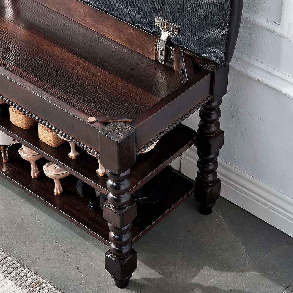 LEILISI Shoe Bench, Wood Storage Bench with Cushion Seat, Shoe Rack with Hidd...