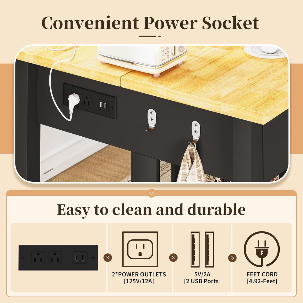 Kitchen Island with Storage for Kitchen Dining Room (White) | Charging outlet...