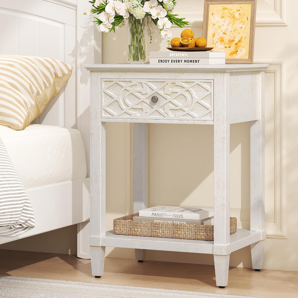 karlott 26" Farmhouse Night Stand with Pre-Assembled Drawers, Painted Be...