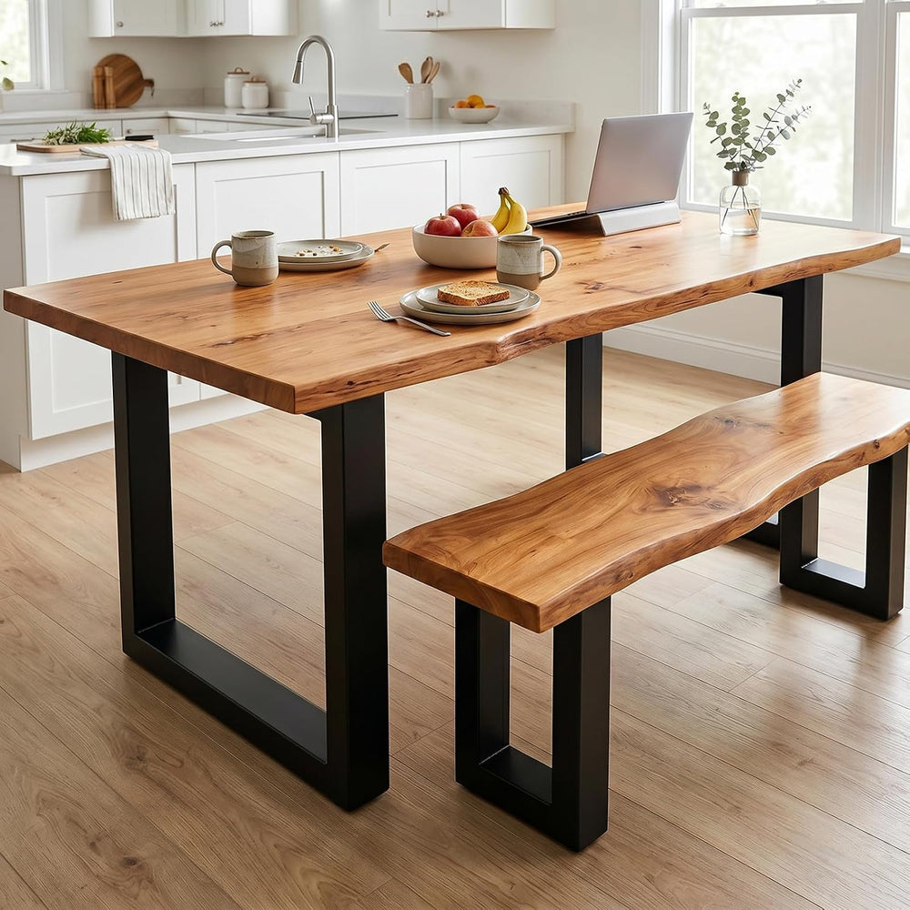 Farmhouse Live Edge Dining Table, Solid Wood Dining Table with 2" Table ...