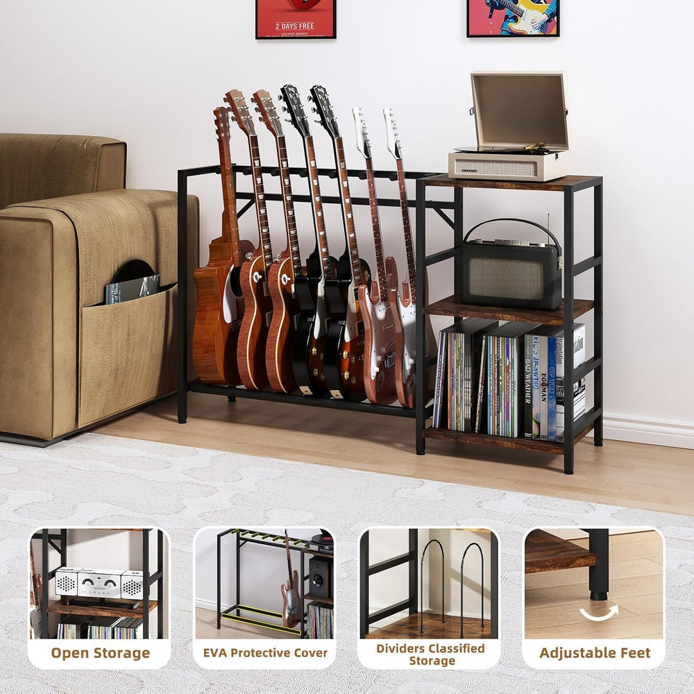 Guitar Stand with Record Player Stand, Guitar Rack with Record Player Table, ...