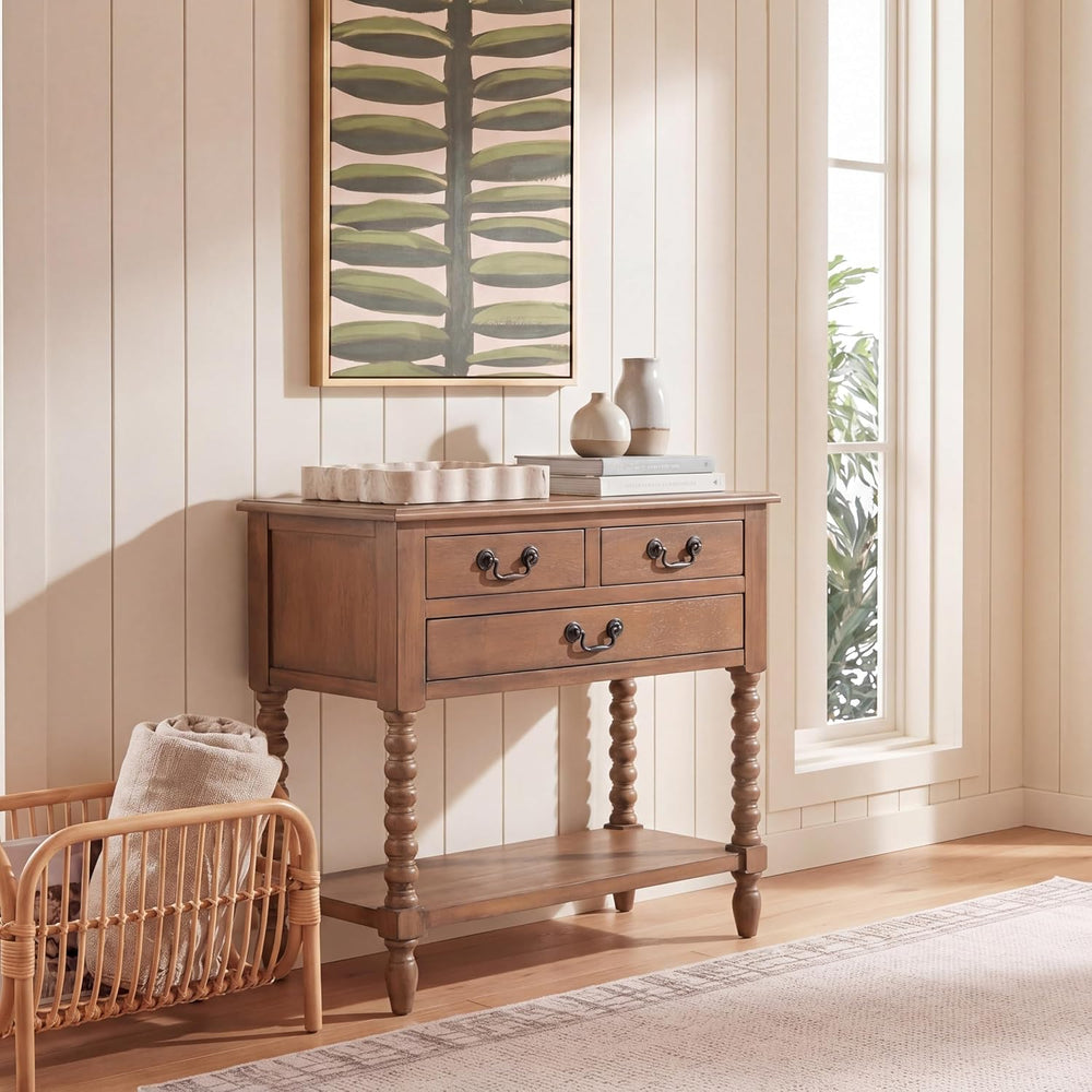 SAFAVIEH Furniture - Athena 3-Drawer Console Table - Brown - Solid Wood - Far...