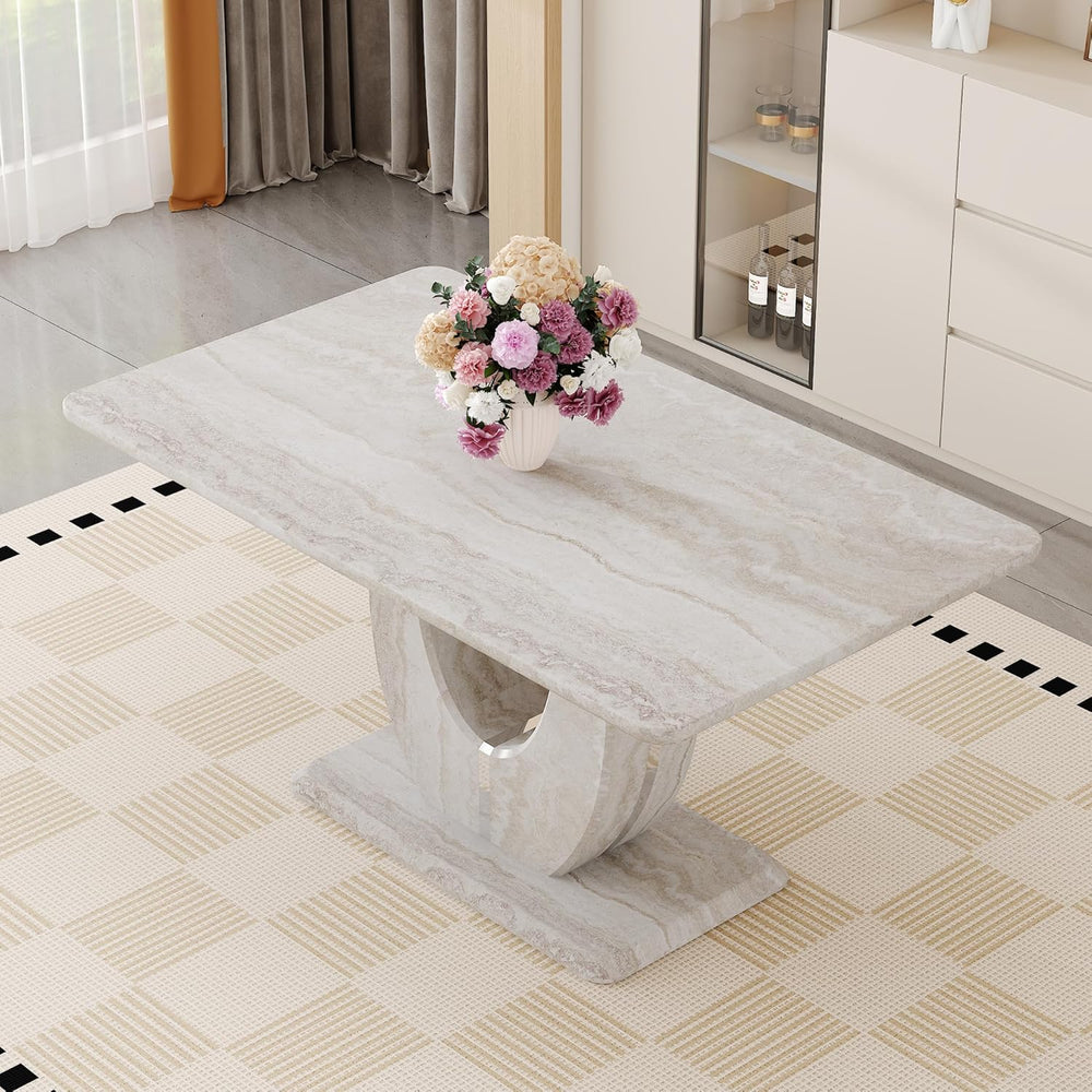 63" Faux Marble Dining Table for 4–6, Modern Rectangular Kitchen Table w...