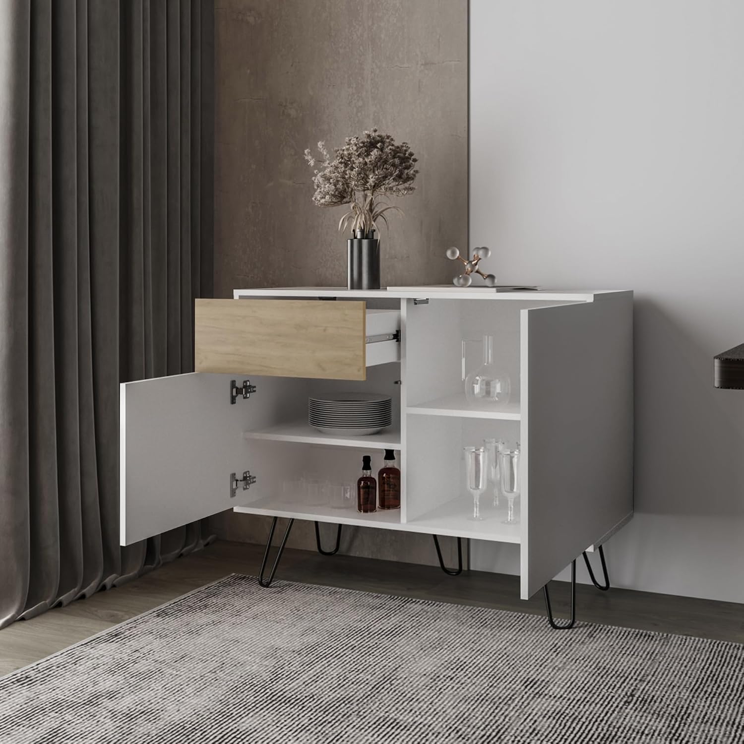 Pantry Sideboard with Hairpin Legs, Storage Cabinet for Kitchen Dining Living Room,for Kitchen Home