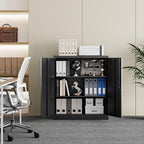 Yizosh Metal Garage Storage Cabinet with 2 Doors and 2 Adjustable Shelves - 35.5" Steel Lockable File Counter Cabinet for Home Office,Garage,Gym,School（Black）