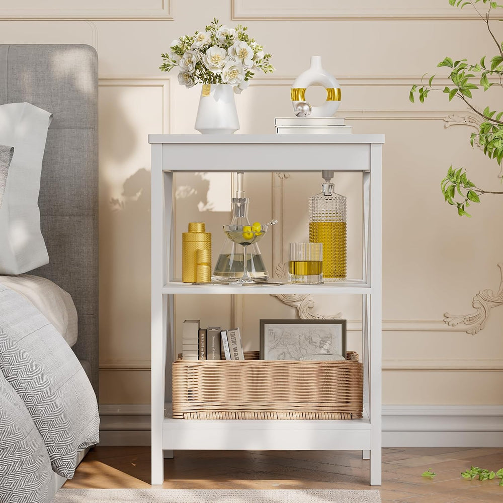 SEJOV Side Table for Living Room, White End Table with 3-Tier Storage Shelves...