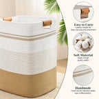 Laundry Hamper, 75L Tall Laundry Basket with Leather Handles, Rectangle Large Clothes Hamper for Organizing, Cotton Woven Laundry Baskets Storage Hampers for Bedroom, Nursery, Living Room