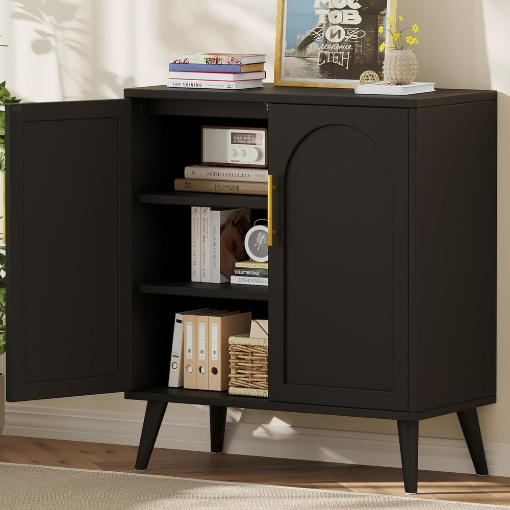 Keehusux 15.7" D Black Storage Cabinet with 2 Doors & Adjustable Shelf